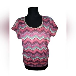 Weavers Pink and Purple Chevron Short Sleeve Top